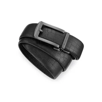 FAIRWHALE Automatic Buckle Crocodile Pattern With Body Design, Trendy Alloy Leather Belts Men's Width 3.5CM