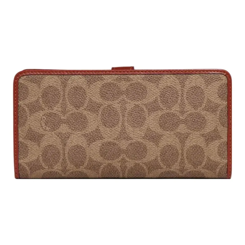 COACH Skinny Wallet PVC Bonded Cow Leather Clutch Card Holder Coin Purse Wallet Women's Brown-1
