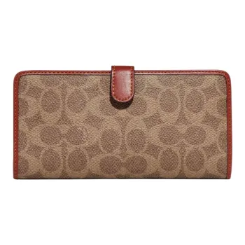 COACH Skinny Wallet PVC Bonded Cow Leather Clutch Card Holder Coin Purse Wallet Women's Brown