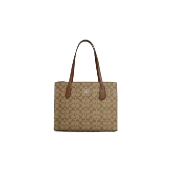 COACH Canvas With Leather Canvas Bag, Tote Bag, Shopping Bag, Handbag, Shoulder Bag Women's Light Brown