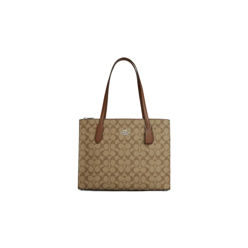 COACH Canvas With Leather Canvas Bag, Tote Bag, Shopping Bag, Handbag, Shoulder Bag Women's Light Brown-0