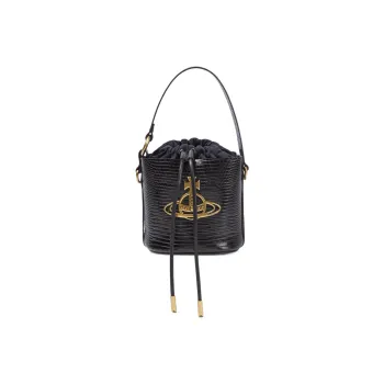 Vivienne Westwood DAISY Cow Leather Bucket Bags Shoulder Bag Crossbody Bag Handbag Women's Black