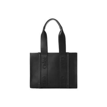 Chloe Woody Calfskin Tote Bag, Shopping Bag, Shoulder Bag, Handbag Medium Size Women's Black