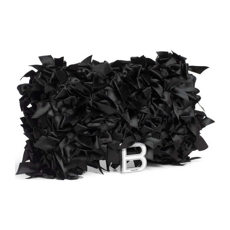 Balenciaga Hourglass Sheepskin Fabric Shoulder Bag Crossbody Bag Handbag Wallet Women's Black-2