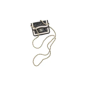 CHANEL Lambskin Shoulder Bag, Crossbody Bag Mini Women's Black/Beige