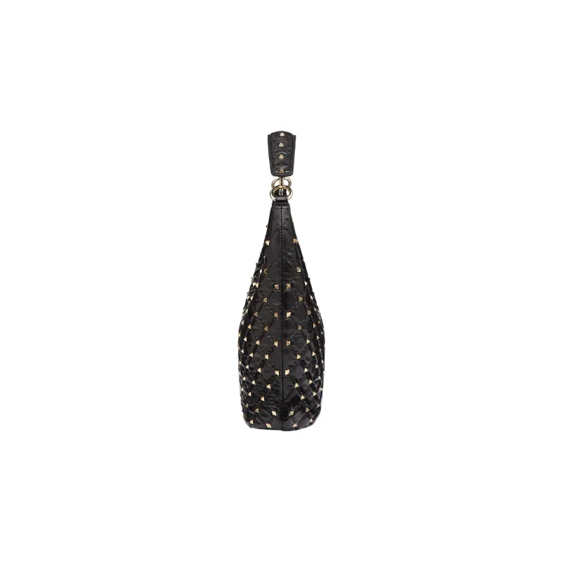 Valentino ROCKSTUD SPIKE Calfskin Hobo Bag, Crossbody One Shoulder Handbag Trumpets Women's Black-3