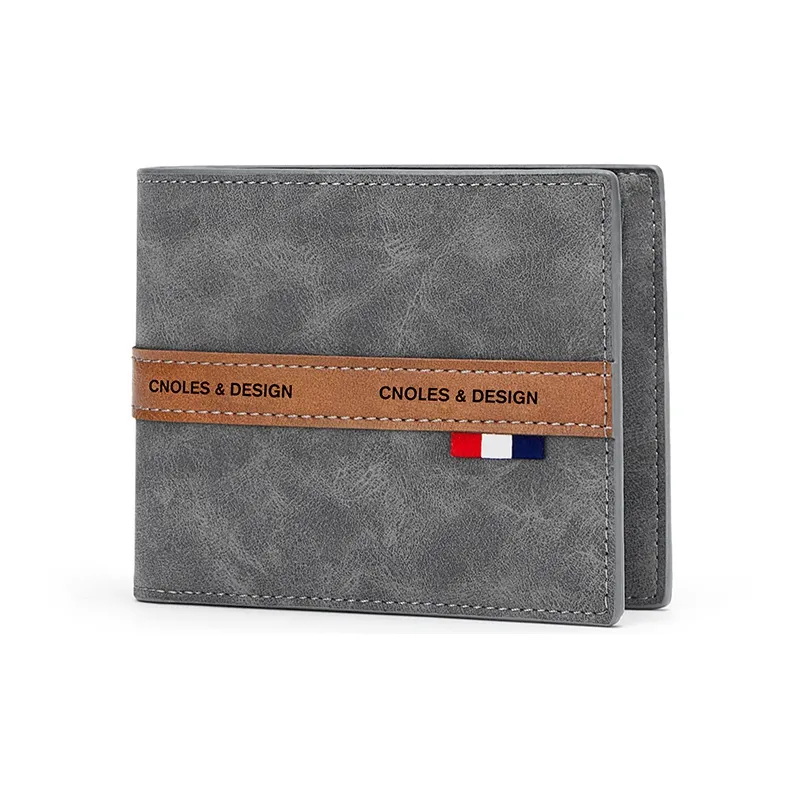CNOLES Synthetic Leather Coin Purse Money Clip Card Holder Wallet Men's Dreamy Gray-2