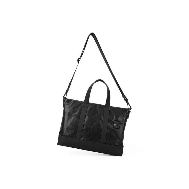 PIERRE CARDIN Commute Casual Solid Color Genuine Leather Shoes Business Briefcase, Men's Bag Tubas Men's Black-3