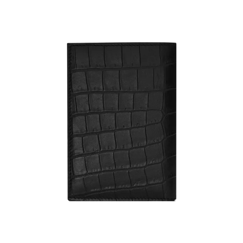 SAINT LAURENT Crocodile Pattern Embossed Matte Calfskin Card Holder Wallet Small Size Men's Black-2