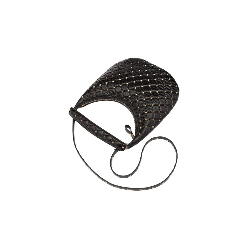 Valentino ROCKSTUD SPIKE Calfskin Hobo Bag, Crossbody One Shoulder Handbag Trumpets Women's Black-4