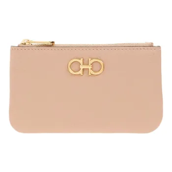 FERRAGAMO GANCINI Stamped Calfskin Key Pouch Regular Women's Beige