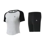 Black Gray Short-Sleeved Shirt+Black Gray 3/4 Yoga Pants