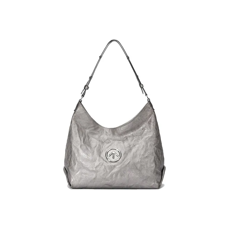 GROTTO Hobo Series Vegetable Tanned Sheepskin One Shoulder Crossbody Soft Bag Trumpets Unisex Moon Silver-1