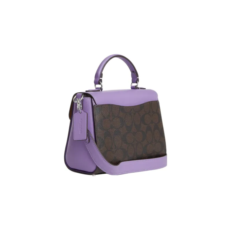 COACH Morgan Canvas With Leather Handbag, Shoulder Bag, Crossbody Bag Trumpets Women's Purple & Coffee Monogram-1