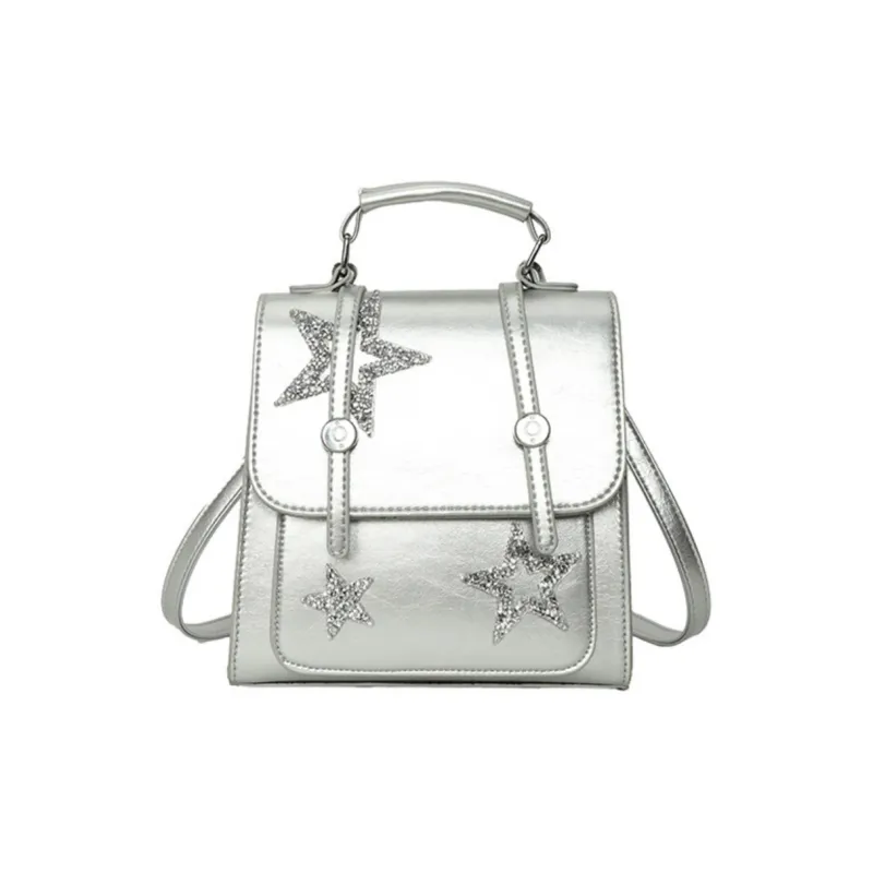 NOMK Leather Bucket Bag, Crossbody, One Shoulder, Handbag, Backpack Trumpets Women's Silver-0