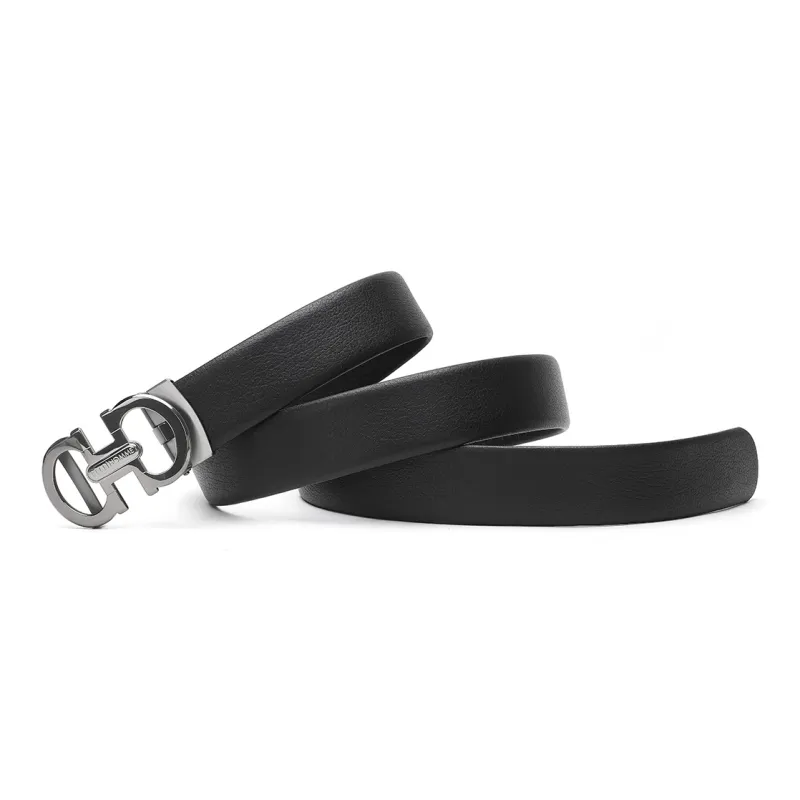 ELLE HOMME Men's Automatic Buckle Steel Buckle Genuine Leather Men's Belt Men's Black Width 3.7cm-2