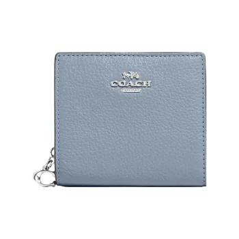 COACH Snap Wallet Litchi Grain Leather Coin Purses Wallets Mini Women's Mist Gray Blue