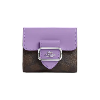COACH Morgan Canvas With Leather Coin Purse Card Holder Wallet Women's Brown & Purple