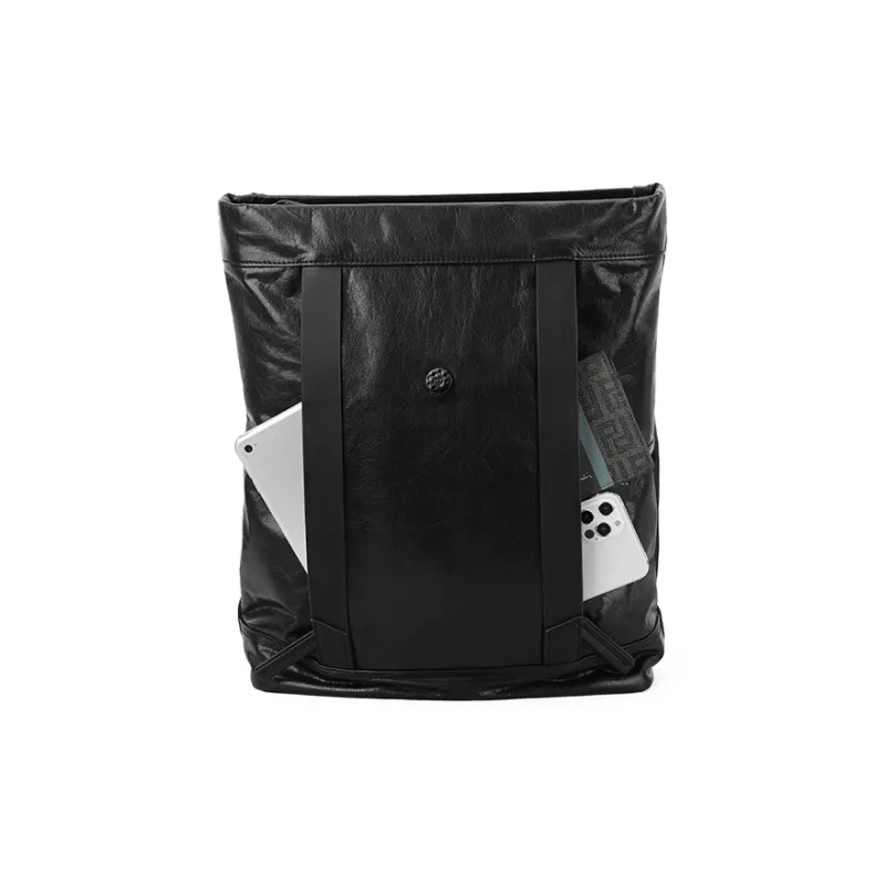 PIERRE CARDIN Stylish And Large Capacity Double Shoulder Genuine Leather Backpack, Men's Backpack Regular Men's Black-3