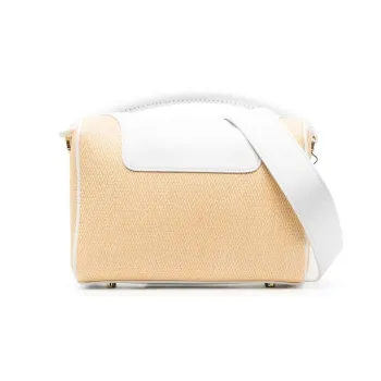 Elleme Straw With Calfskin Shoulder Bag Crossbody Bag Handbag Women's Beige/White