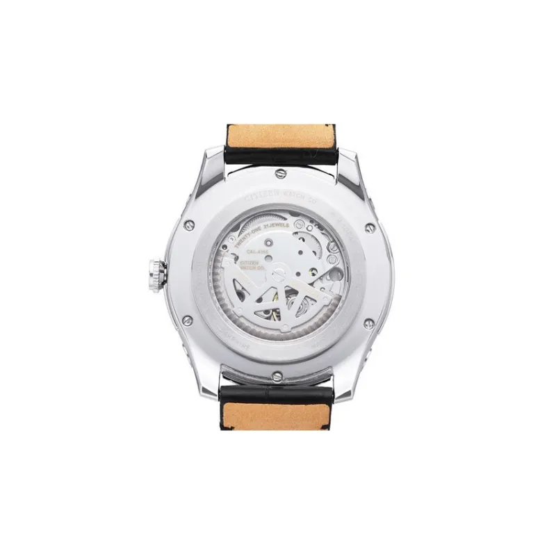 CITIZEN Automatic Mechanical Movement Leather Cow Leather Strap Watch Men's Watches White Dial-2