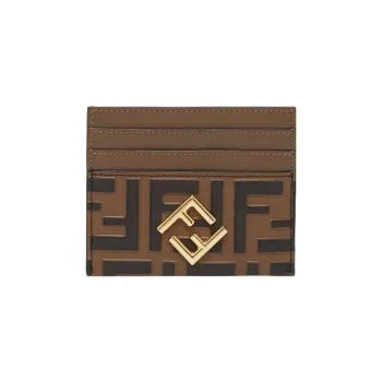 FENDI FF Diamonds Series Leather Card Holder Women's Brown