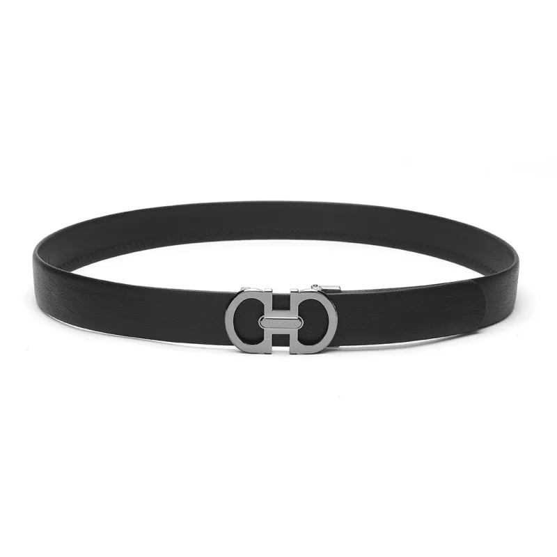 ELLE HOMME Men's Automatic Buckle Steel Buckle Genuine Leather Men's Belt Men's Black Width 3.7cm-3