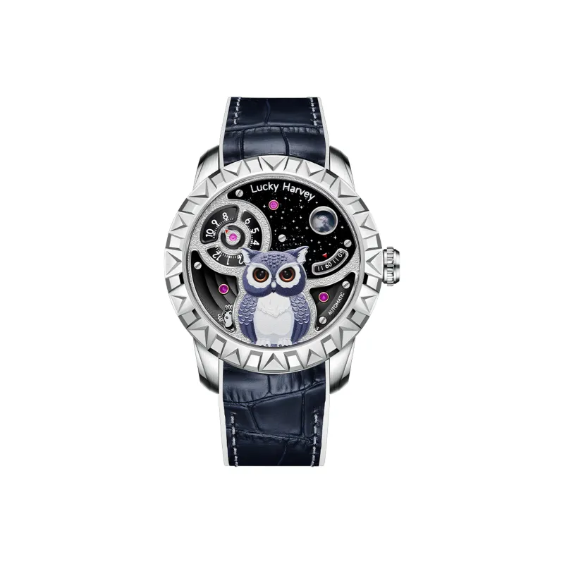 LUCKY HARVEY Owl Series Automatic Mechanical Movement Rubber Strap Watch Men's Watches Black Dial ZLS104-0