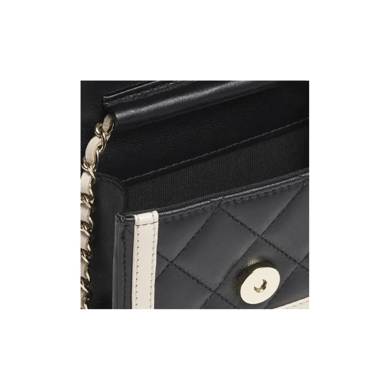 CHANEL Lambskin Shoulder Bag, Crossbody Bag Mini Women's Black/Beige-3