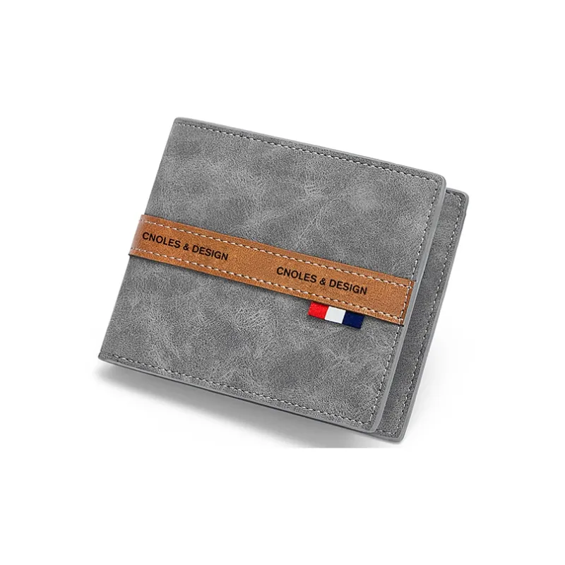 CNOLES Synthetic Leather Coin Purse Money Clip Card Holder Wallet Men's Dreamy Gray-3