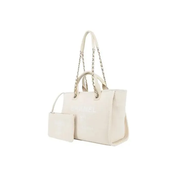 CHANEL Canvas Tote Bag, Shopping Bag, Canvas Bag, Handbag, Shoulder Bag Medium Size Women's Ecru-1
