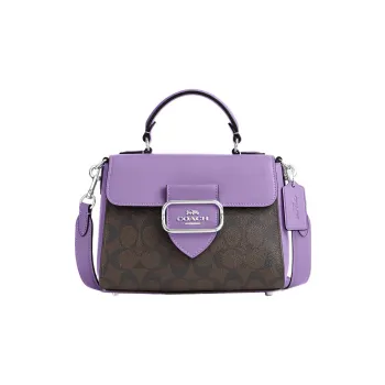 COACH Morgan Canvas With Leather Handbag, Shoulder Bag, Crossbody Bag Trumpets Women's Purple & Coffee Monogram
