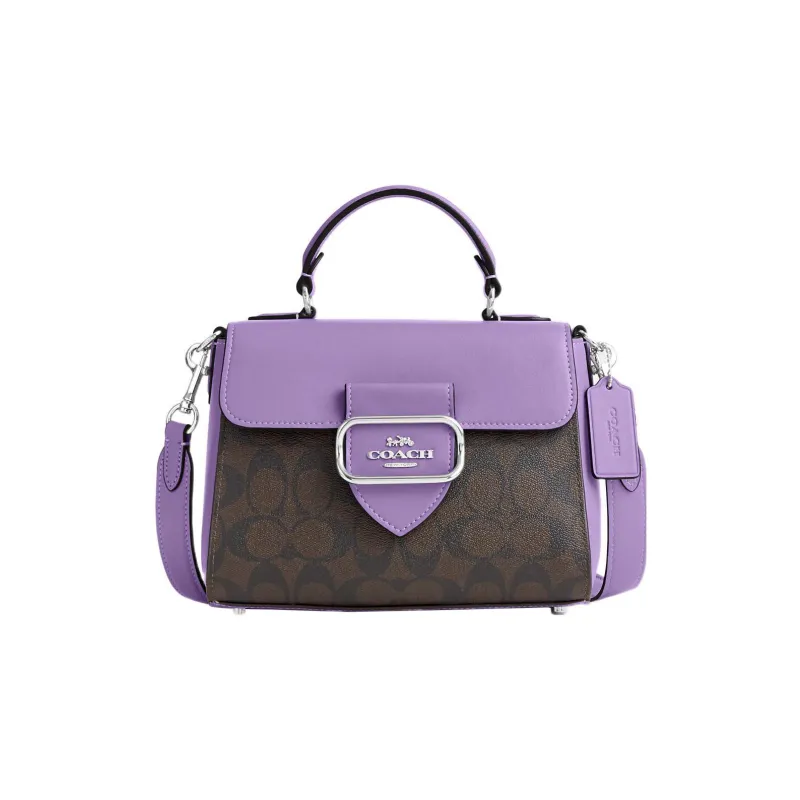 COACH Morgan Canvas With Leather Handbag, Shoulder Bag, Crossbody Bag Trumpets Women's Purple & Coffee Monogram-0
