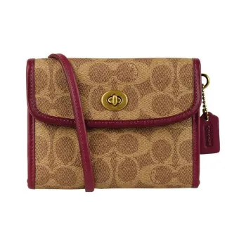 COACH Wallet PVC With Leather Shoulder Bag, Crossbody Bag Regular Women's Brown Monogram & Burgundy