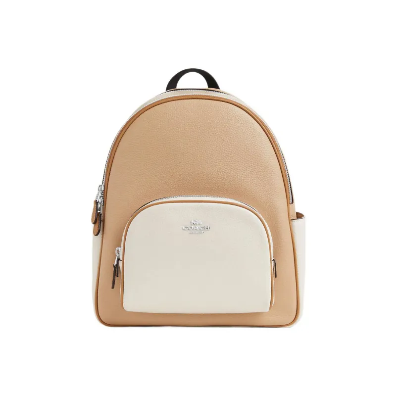 COACH Court Pebbled Leather Backpack Women's Beige-0