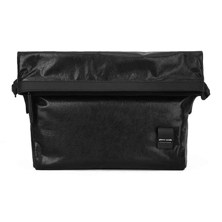 PIERRE CARDIN Cow Leather Messenger Bag, Crossbody Bag, Shoulder Bag Men's Black-1