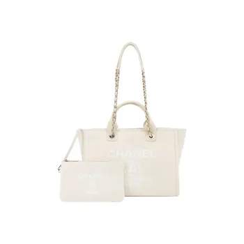 CHANEL Canvas Tote Bag, Shopping Bag, Canvas Bag, Handbag, Shoulder Bag Medium Size Women's Ecru