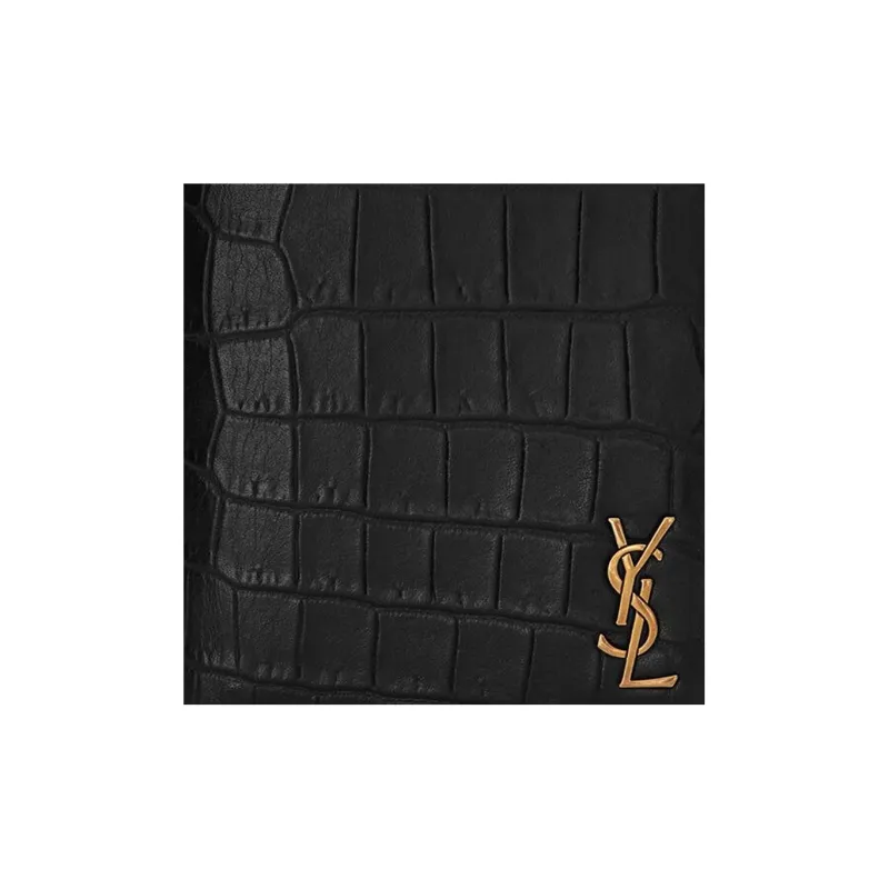 SAINT LAURENT Crocodile Pattern Embossed Matte Calfskin Card Holder Wallet Small Size Men's Black-4
