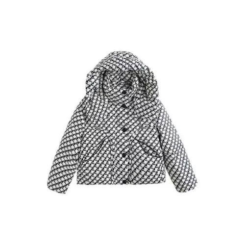 HUULOB Down Jackets Women's Black/White Houndstooth