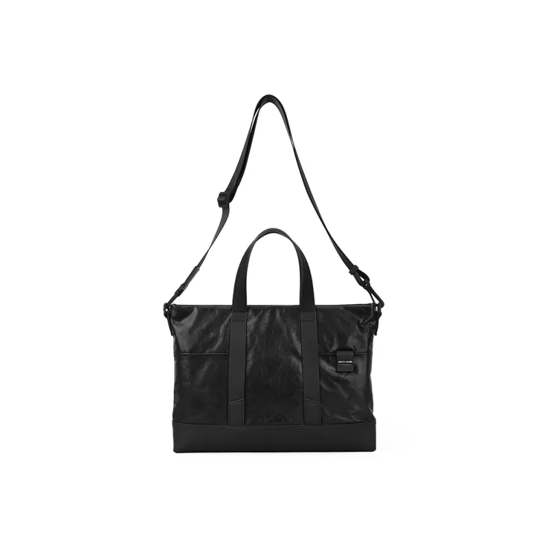 PIERRE CARDIN Commute Casual Solid Color Genuine Leather Shoes Business Briefcase, Men's Bag Tubas Men's Black-1