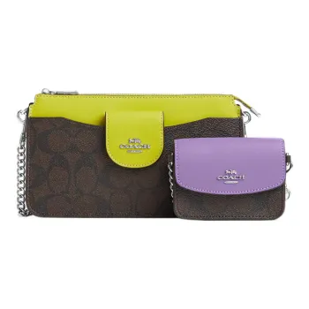 COACH Canvas With Leather Combo Bag Shoulder Bag Crossbody Bag Regular Women's Brown & Yellow Purple