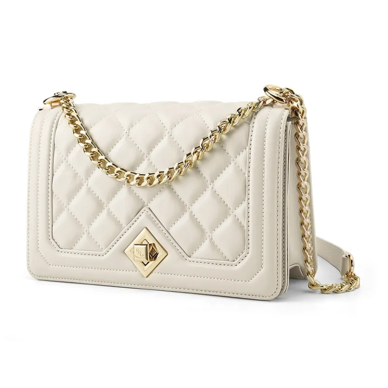 GOLF Cow Leather Shoulder Bag Crossbody Bag Regular Women's Elegant Black/Coconut Milk White-2