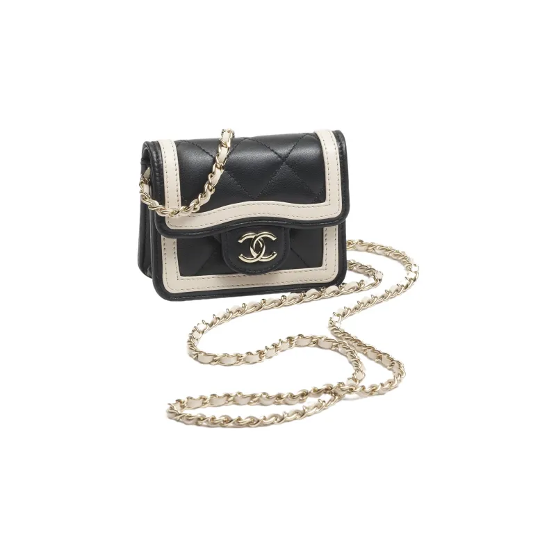 CHANEL Lambskin Shoulder Bag, Crossbody Bag Mini Women's Black/Beige-1