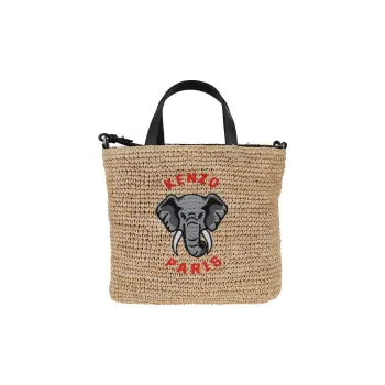 KENZO Raffia Shoulder Bag Crossbody Bag Handbag Small Size Women's Red/Natural