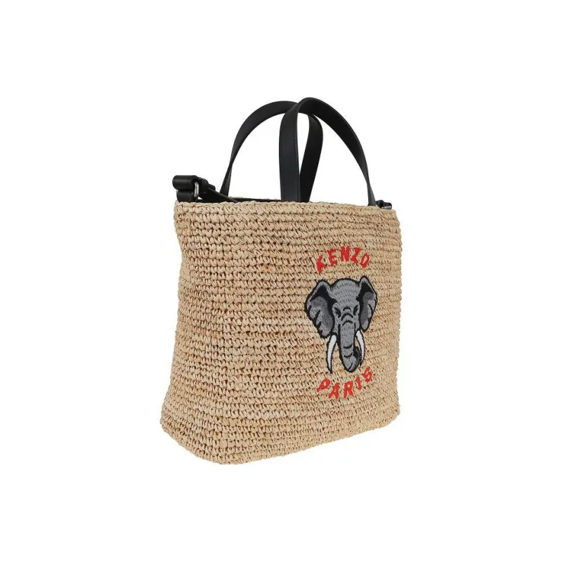 KENZO Raffia Shoulder Bag, Crossbody Bag, Handbag Trumpets Women's Red/Natural-1