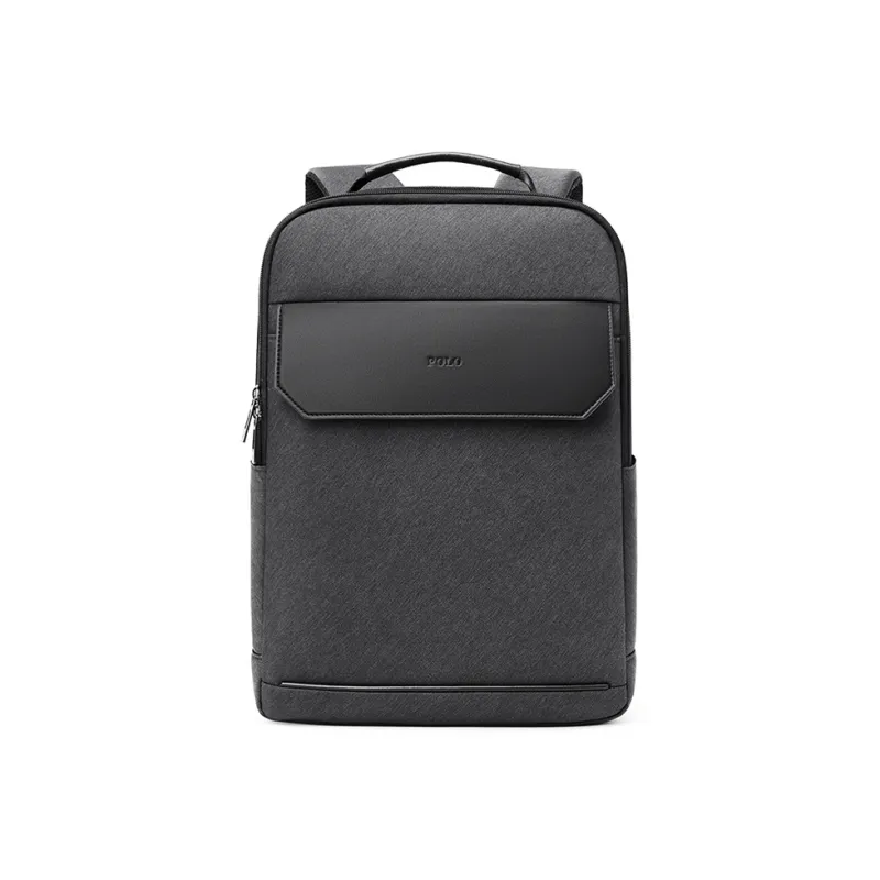 POLO Fabric With Synthetic Leather 17.3 Inches Travel Business Backpack Extra Large Men's Dark Gray-3