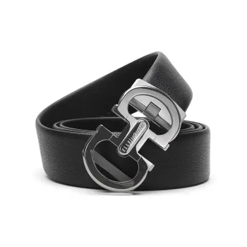 ELLE HOMME Men's Automatic Buckle Steel Buckle Genuine Leather Men's Belt Men's Black Width 3.7cm