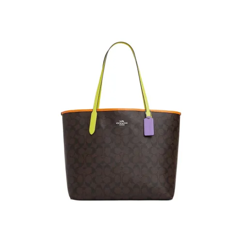 COACH City Canvas With Leather Tote Bag, Shopping Bag, Handbag, Shoulder Bag Large Size Women's Coffee