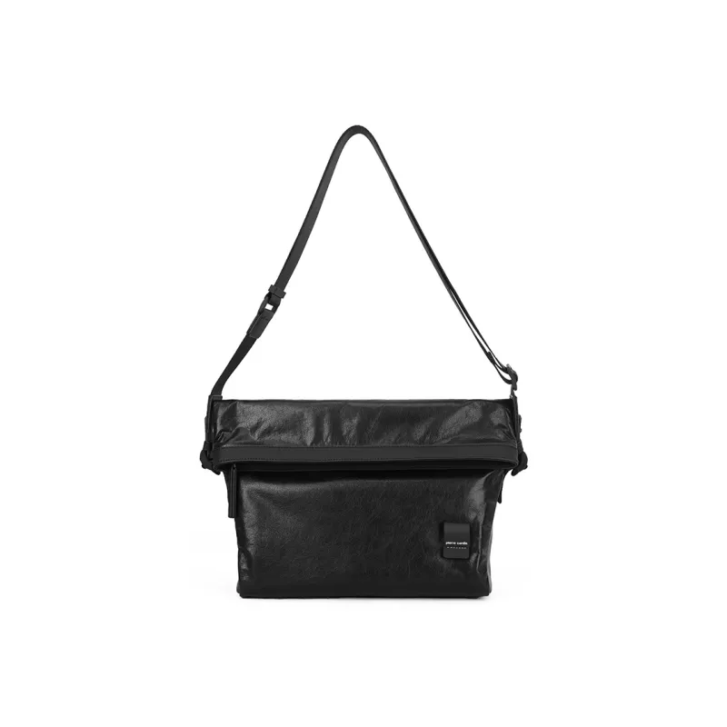 PIERRE CARDIN Cow Leather Messenger Bag, Crossbody Bag, Shoulder Bag Men's Black-3