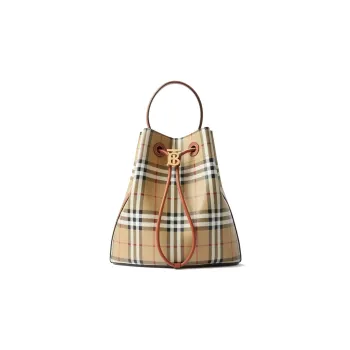 Burberry Polyurethane Bucket Bag, Shoulder Bag, Crossbody Bag Small Size Women's Archive Beige/Briarwood Brown
